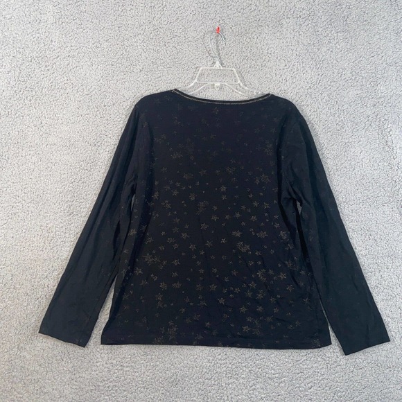 Chico's Zenergy Top Womens 2 Black Star All Over Scoop Neck Long Sleeve Casual - Picture 4 of 12